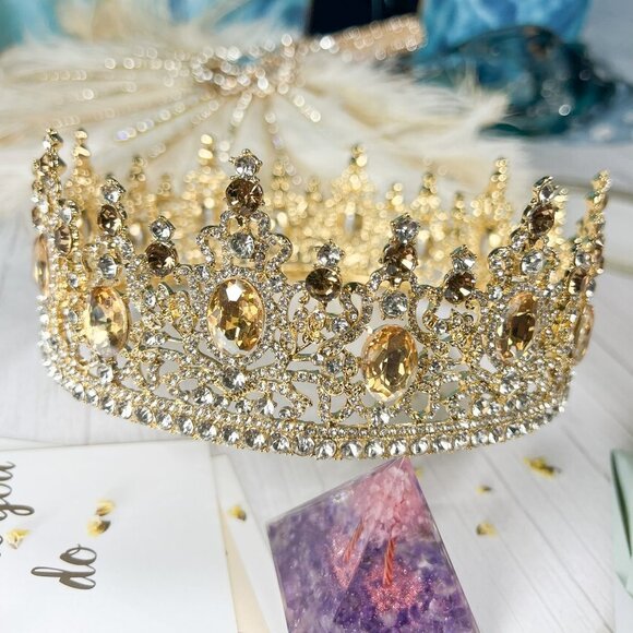 Champagne Rhinestone Crown, Baroque Bride Crown, Wedding Headpiece, Party Crown - Picture 3 of 5